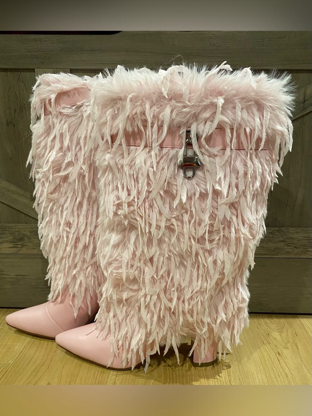 Pink Faux Fur Statement Boots - Unbranded